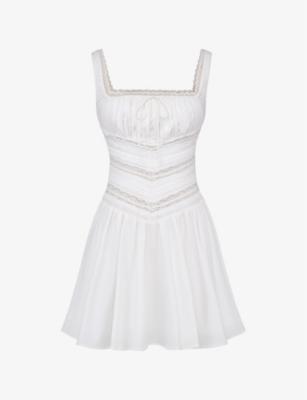Tiffani square-neck lace-trim stretch-cotton mini dress by HOUSE OF CB