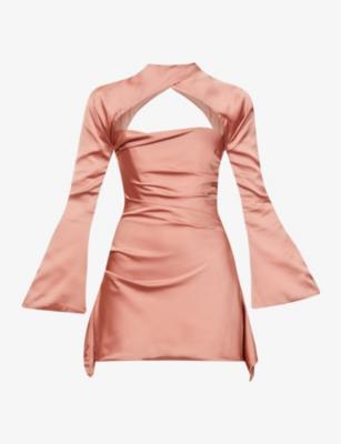 Toira long-sleeved corseted satin mini dress by HOUSE OF CB