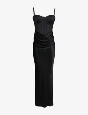 Valentina Draped Corset Satin Maxi Dress by HOUSE OF CB