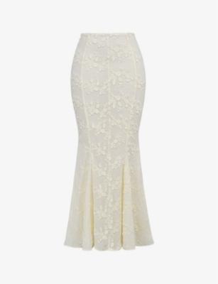 Veronica embroidered godet cotton maxi skirt by HOUSE OF CB