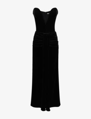 Vienne Plunge-Neck Stretch-Velvet Maxi Dress by HOUSE OF CB