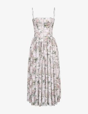 Ysabella Floral-Print Stretch-Cotton Midi Dress by HOUSE OF CB