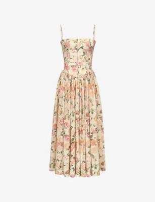 Ysabella Floral-Print Stretch-Cotton Midi Dress by HOUSE OF CB
