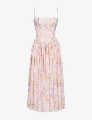 Ysabella Floral-Print Stretch-Cotton Midi Dress by HOUSE OF CB
