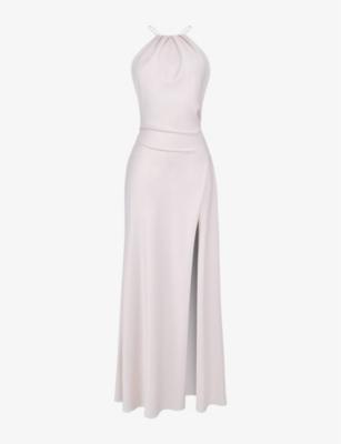 Zanab halter-neck thigh-split woven maxi dress by HOUSE OF CB