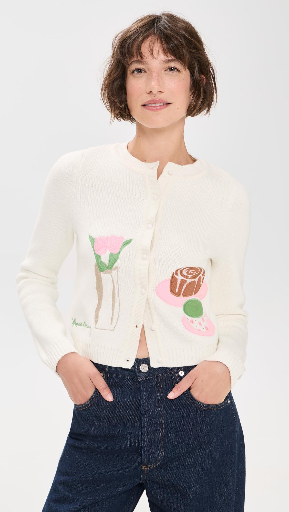 Collarless Picture Knit Cardigan by HOUSE OF SUNNY