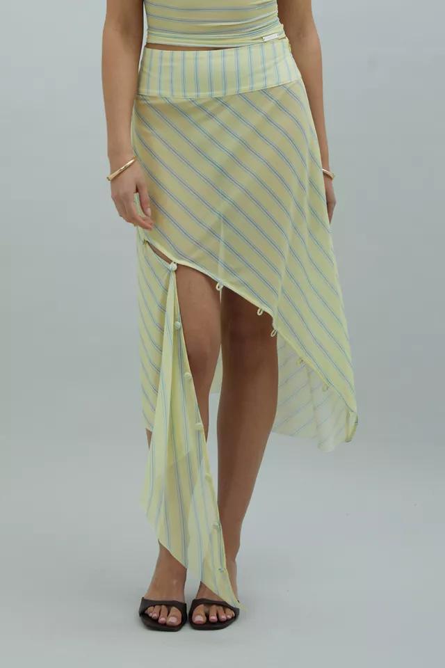 House Of Sunny Striped Sheer Mesh Asymmetric Midi Skirt by HOUSE OF SUNNY