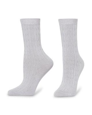 Silk Blend Cable Crew Socks by HUE