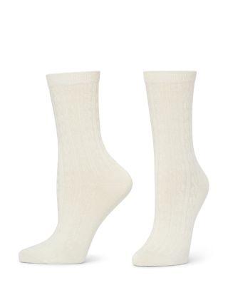 Silk Blend Cable Crew Socks by HUE