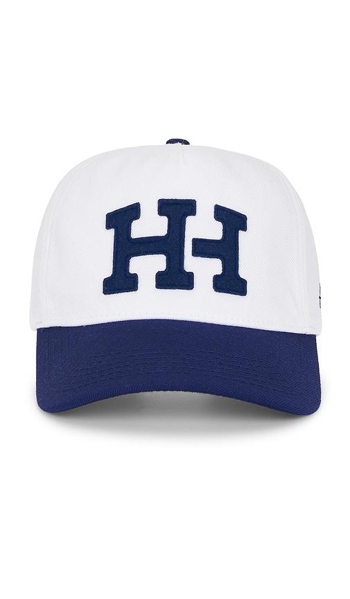Huega House Letterman Wool Hat in White,Navy by HUEGA HOUSE