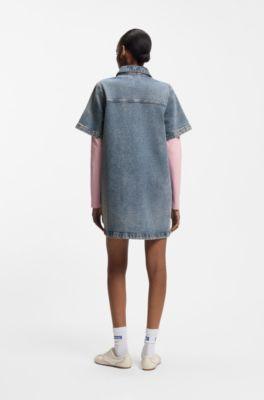 A-line dress in comfort-stretch denim by HUGO BOSS