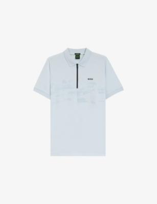 Abstract-Print Zipped Cotton-Blend Polo Shirt by HUGO BOSS