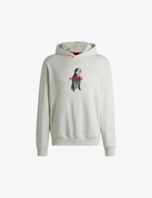 Animal-graphic regular-fit cotton-jersey hoody by HUGO BOSS
