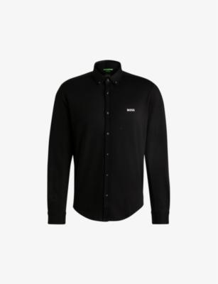 Anti-wrinkle text-print regular-fit cotton shirt by HUGO BOSS