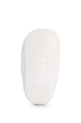 Baby logo-strap slippers in leather by HUGO BOSS