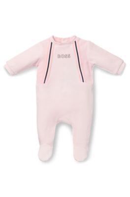 Baby sleepsuit in velvet with logo print by HUGO BOSS