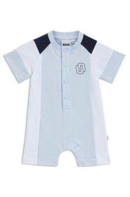 Baby stretch-cotton playsuit with Double B monogram by HUGO BOSS