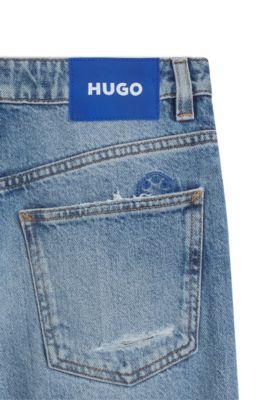 Baggy-fit jeans in blue distressed denim by HUGO BOSS