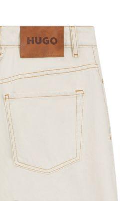 Barrel-fit jeans in ecru denim by HUGO BOSS