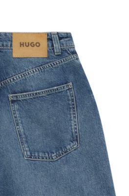 Barrel-leg mid-rise jeans in indigo by HUGO BOSS