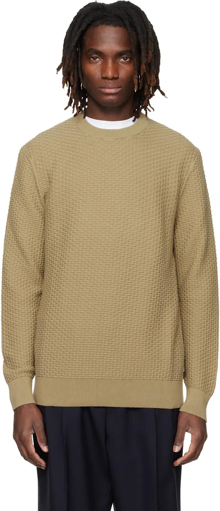 Beige Cotton Knitted Structure Sweater by HUGO BOSS
