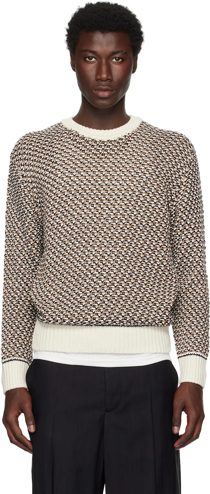 Beige Cotton Rich Knitted Structure Sweater by HUGO BOSS