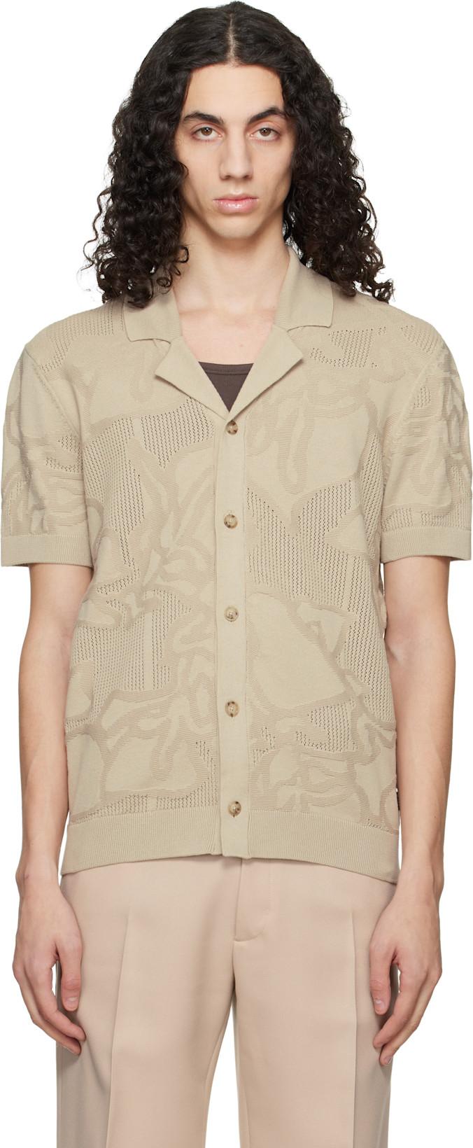 Beige Knit Cotton Jacquard Shirt by HUGO BOSS