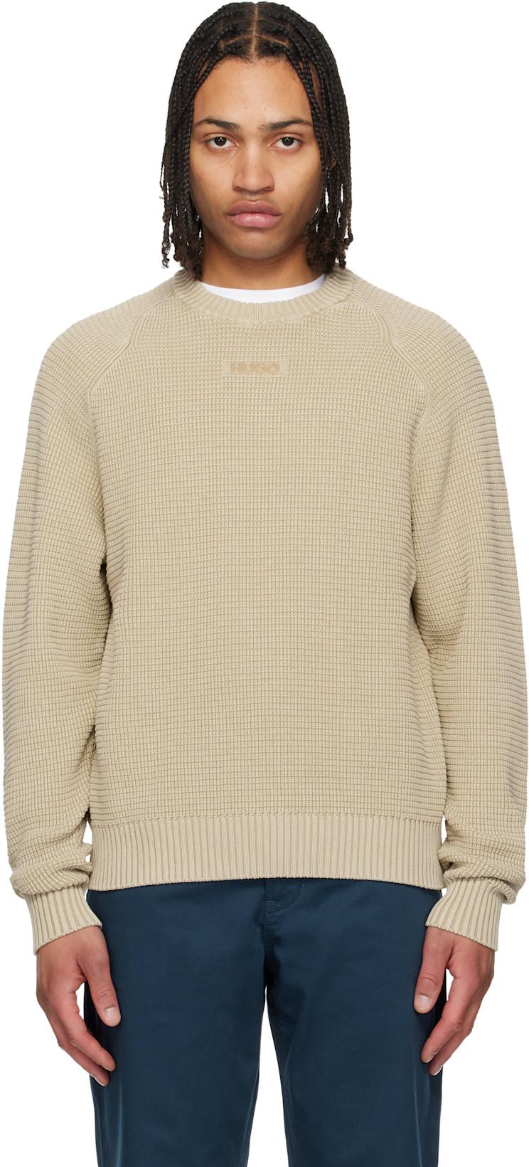 Beige Knit Cotton Sweater by HUGO BOSS