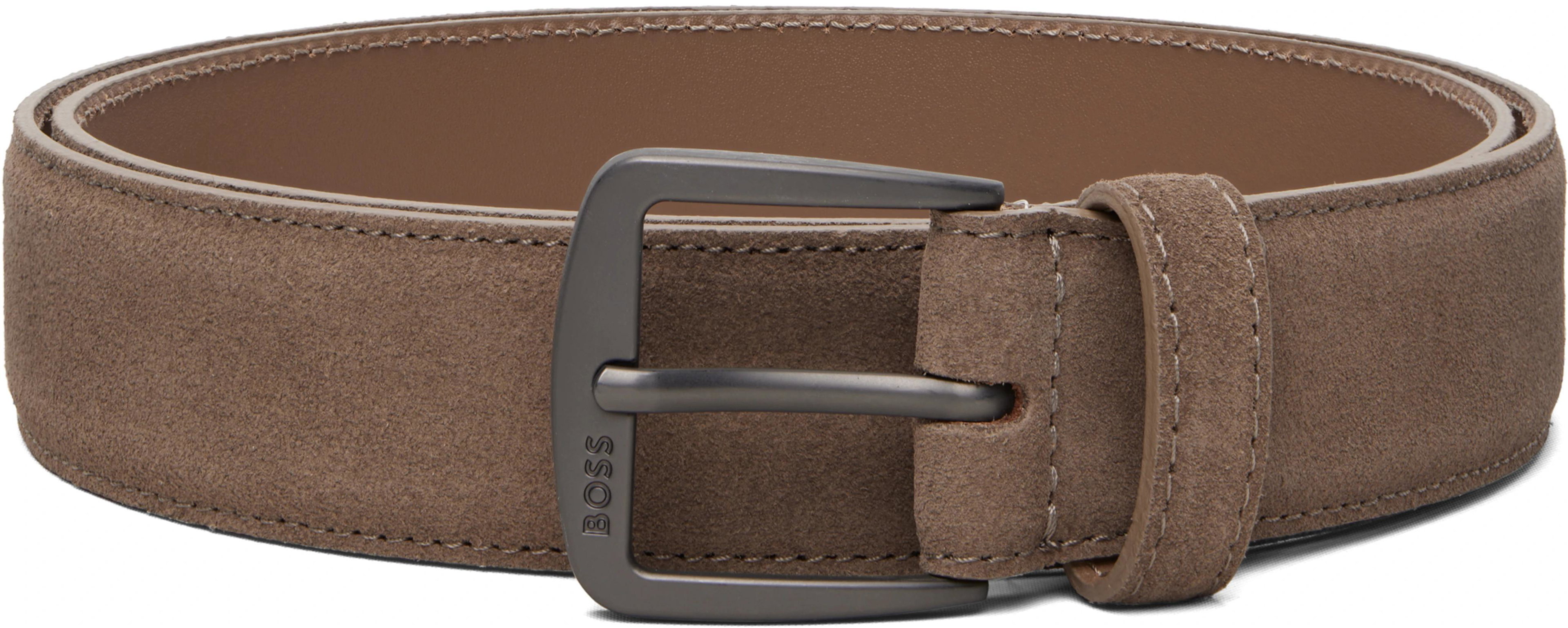 Beige Logo Buckle Suede Belt by HUGO BOSS