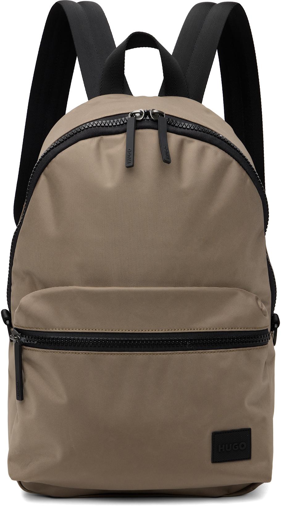 Beige Logo Patch Backpack by HUGO BOSS