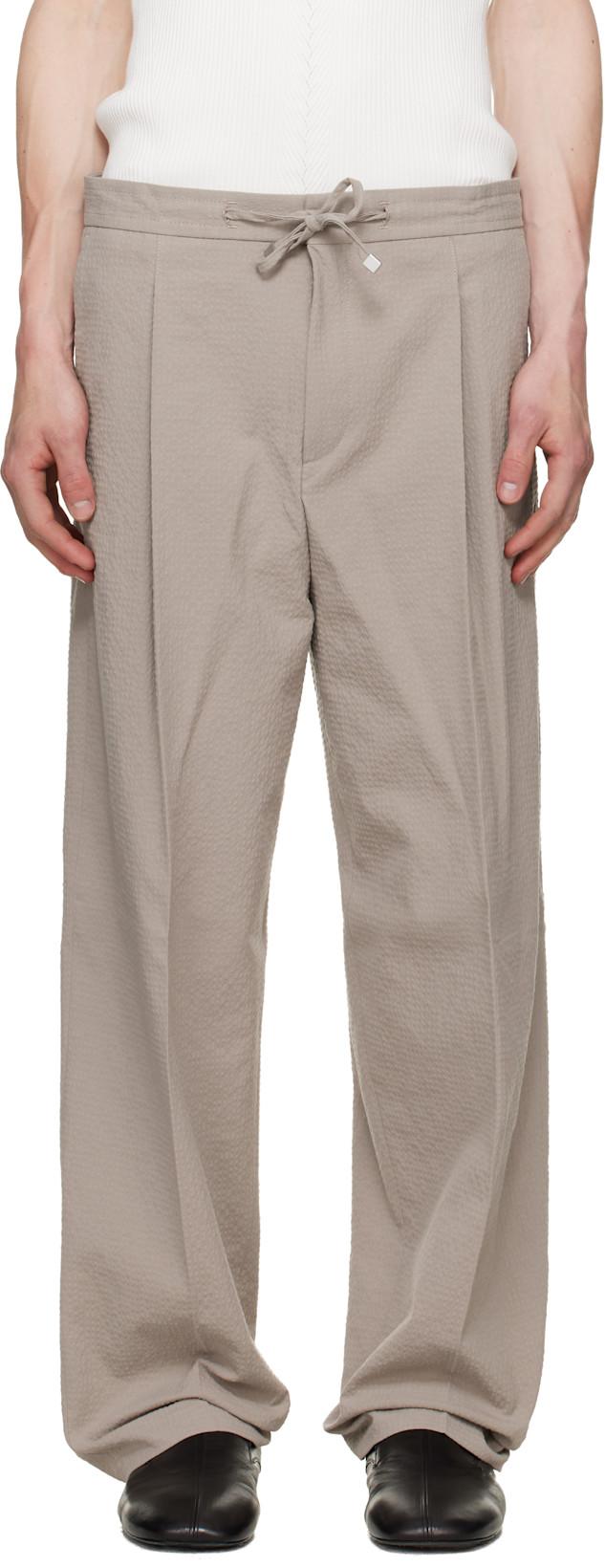 Beige Modern Fit Seersucker Trousers by HUGO BOSS