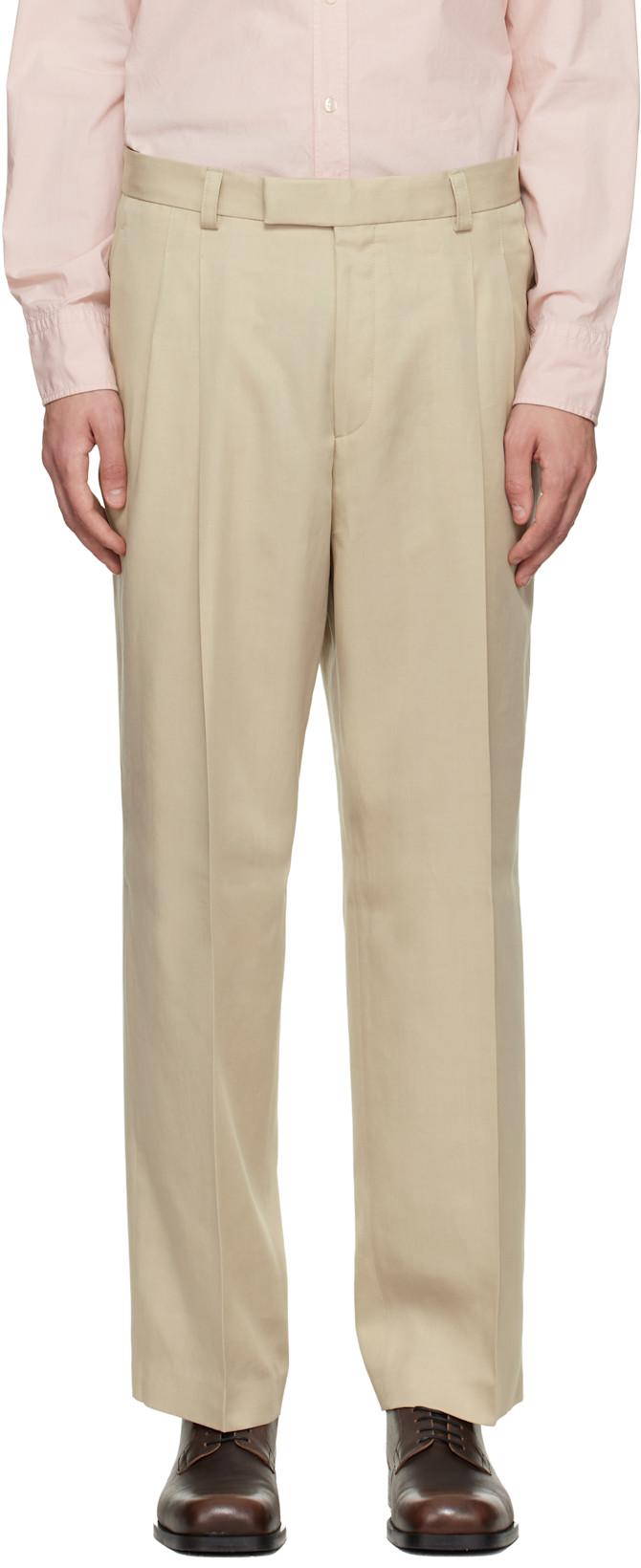 Beige Oversized-Fit Twill Trousers by HUGO BOSS