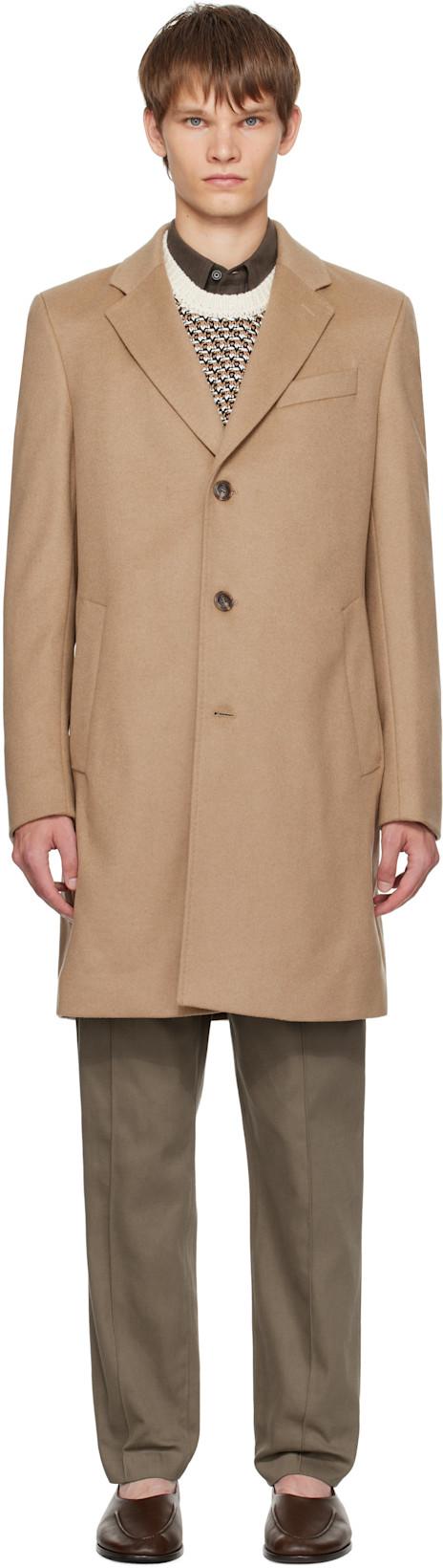 Beige Regular-Fit Wool & Cashmere Coat by HUGO BOSS