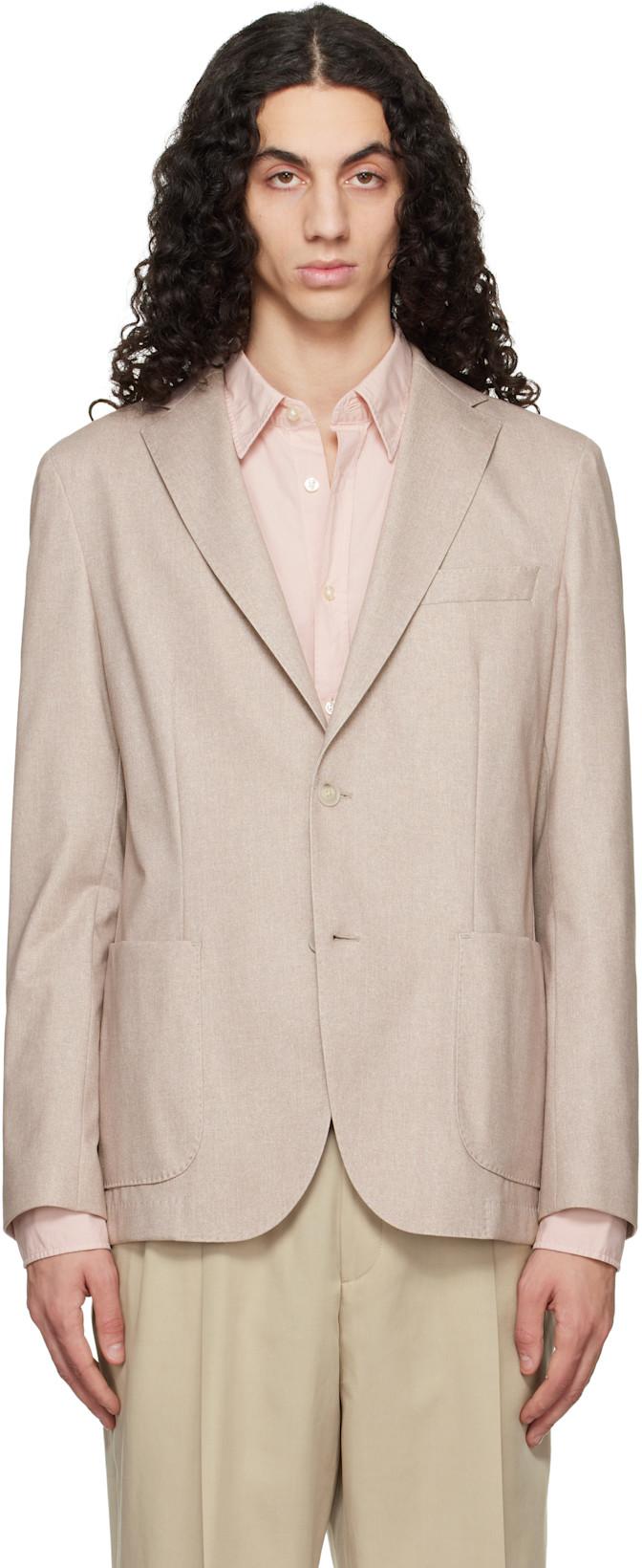 Beige Slim-Fit Cotton-Blend Blazer by HUGO BOSS