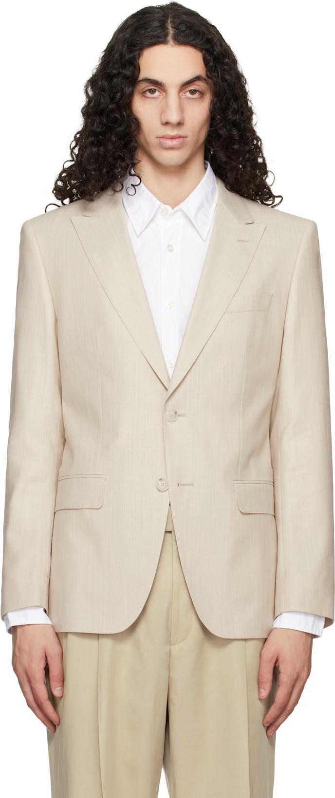 Beige Slim-Fit Wool Silk & Linen Blazer by HUGO BOSS