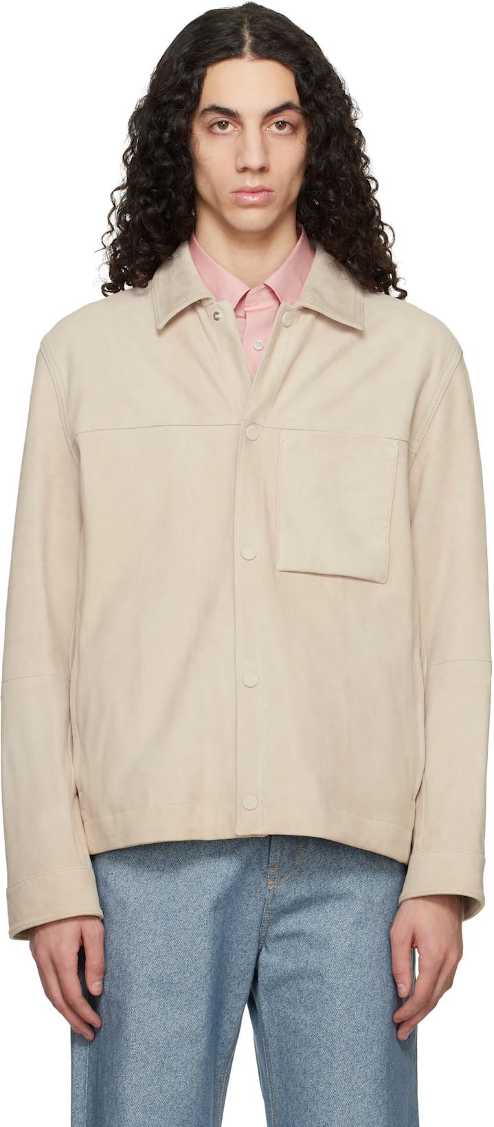 Beige Snap Closure Suede Jacket by HUGO BOSS