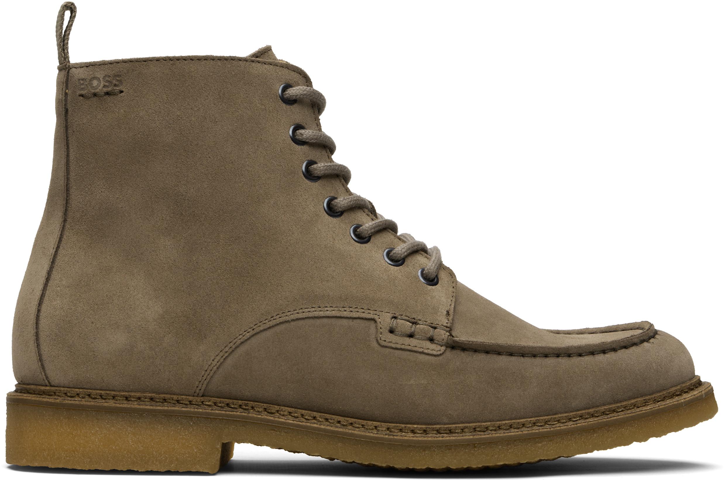 Beige Suede Crepe-Outsole Half Boots by HUGO BOSS