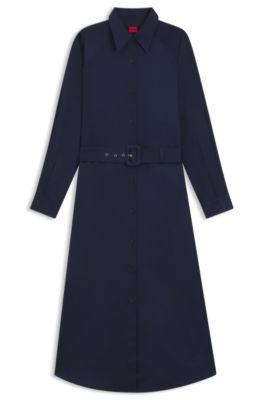 Belted maxi dress in cotton satin by HUGO BOSS