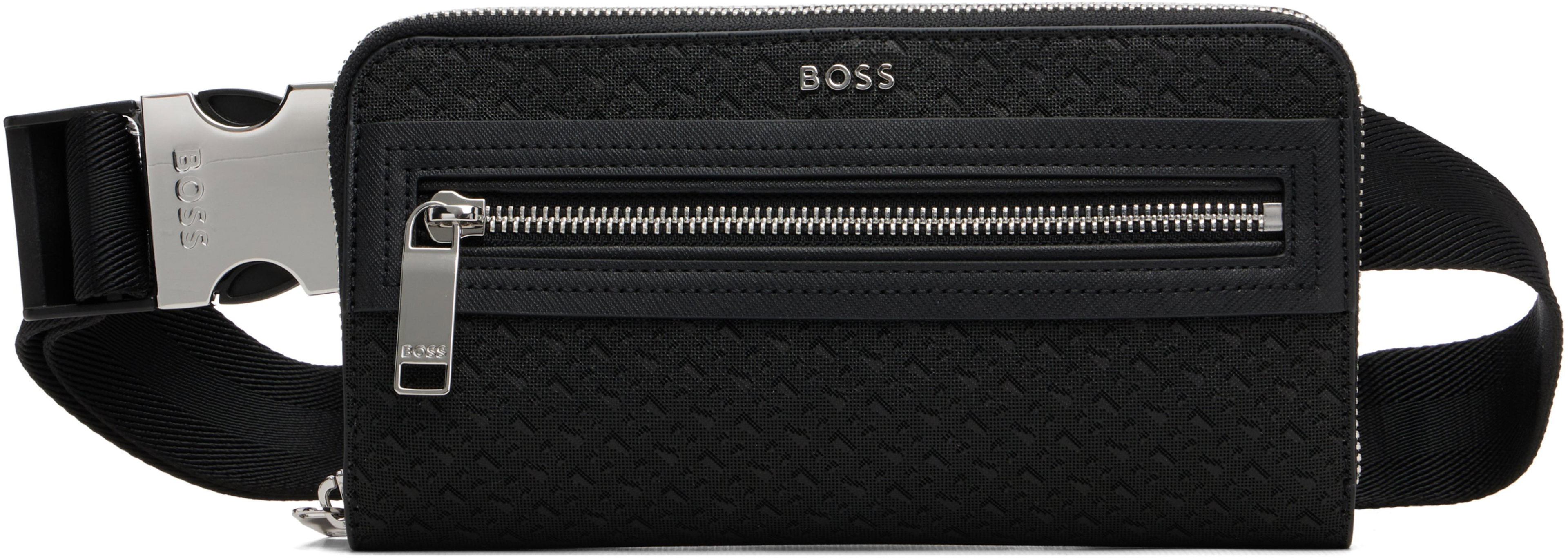 Black Bonded Leather Belt Bag by HUGO BOSS