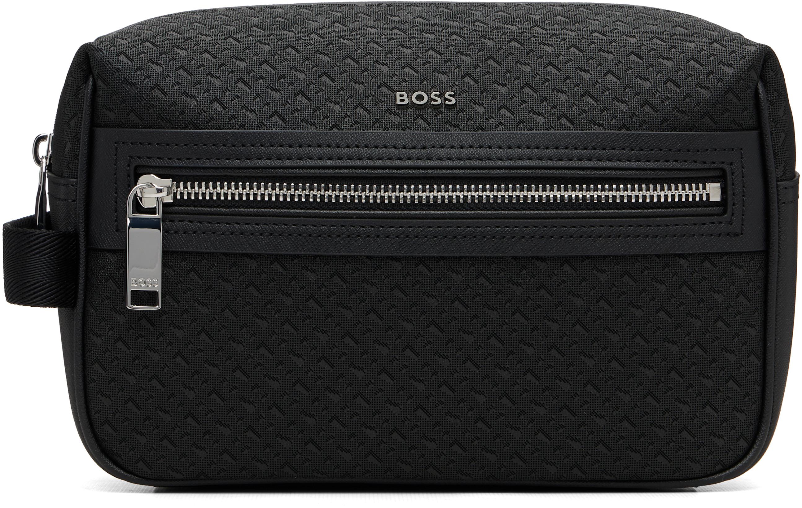 Black Bonded Leather Toiletry Bag by HUGO BOSS