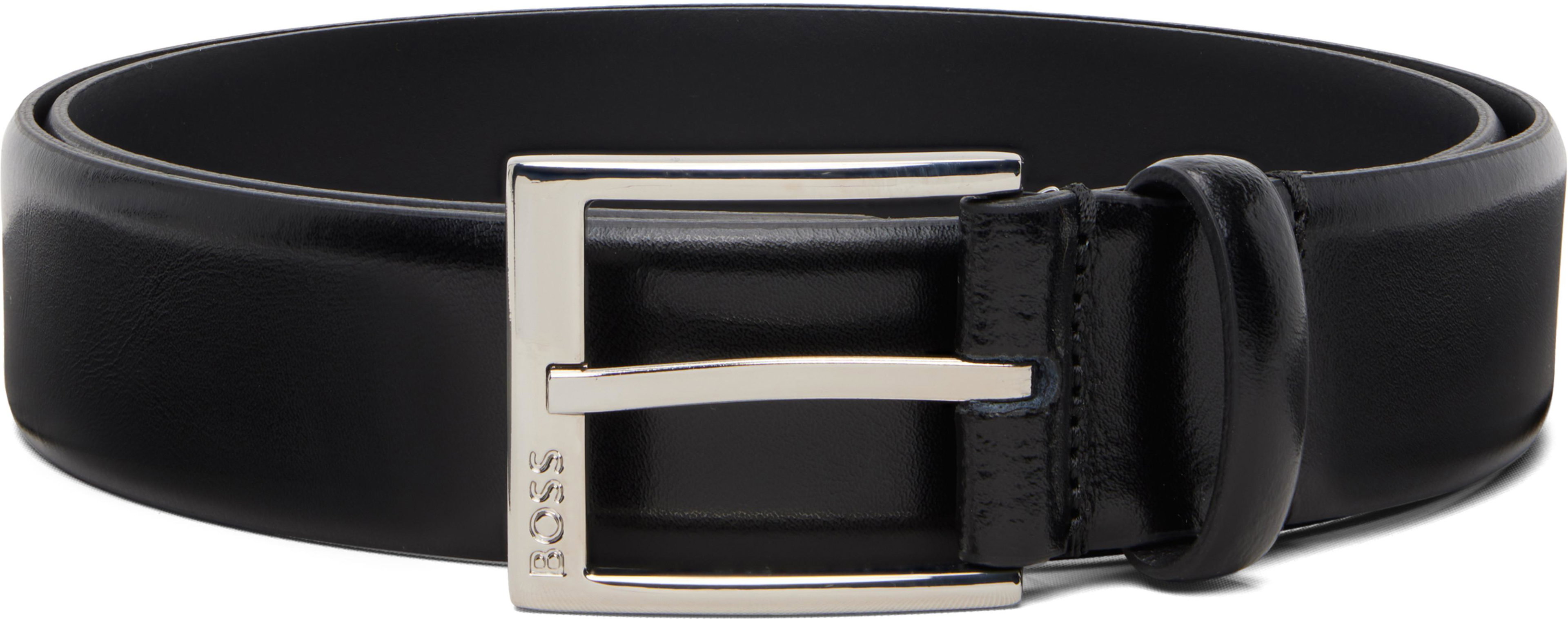 Black Branded-Buckle Made In Italy Belt by HUGO BOSS
