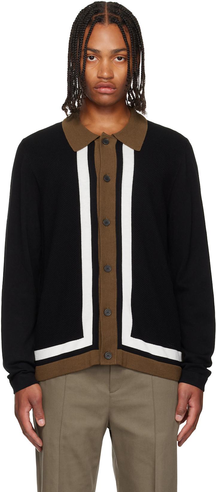 Black Button-Up Striped Cardigan by HUGO BOSS