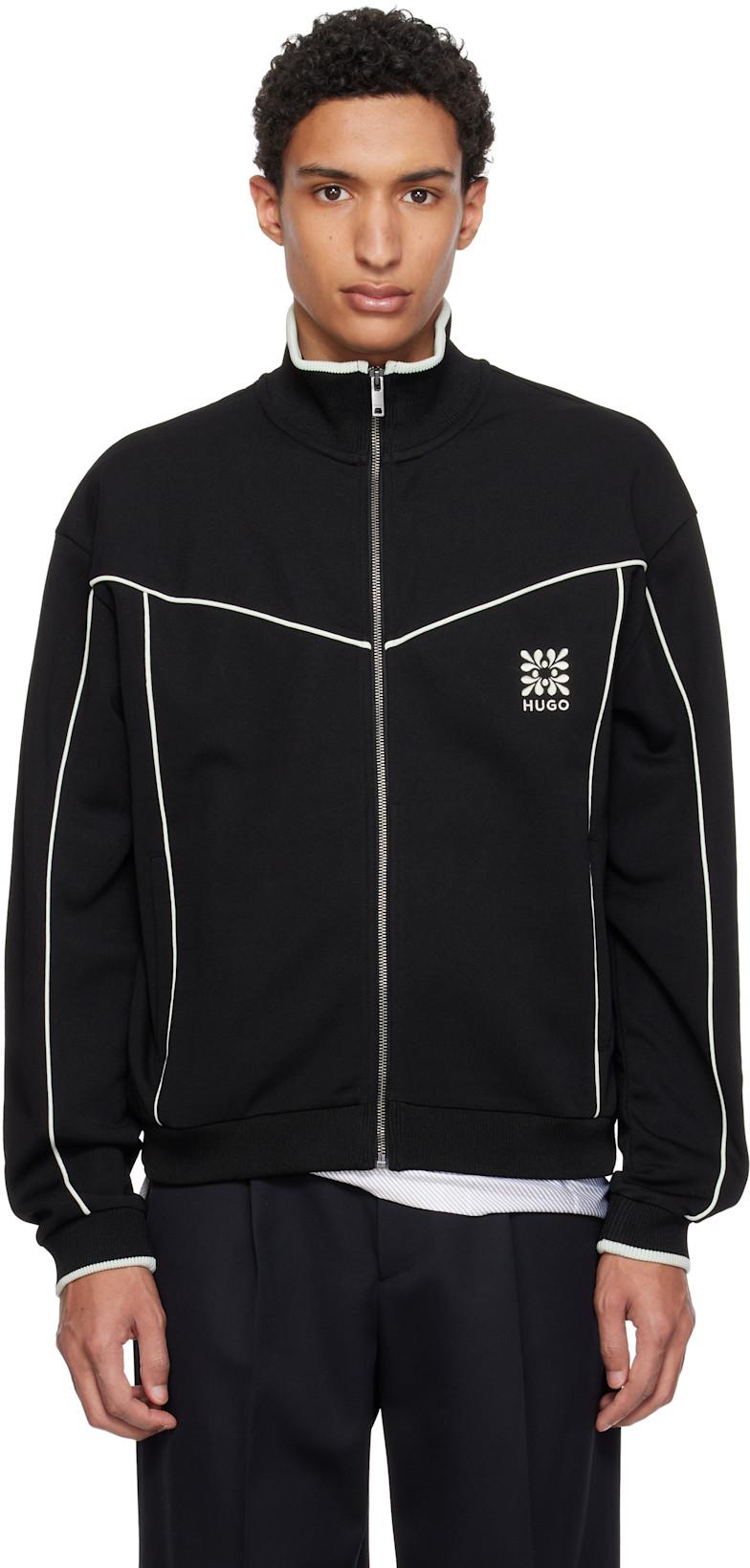 Black Cotton-Blend Embroidered Logo Artwork Track Jacket by HUGO BOSS