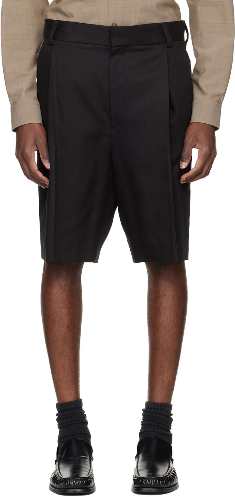 Black Cotton Blend Twill Dress Shorts by HUGO BOSS