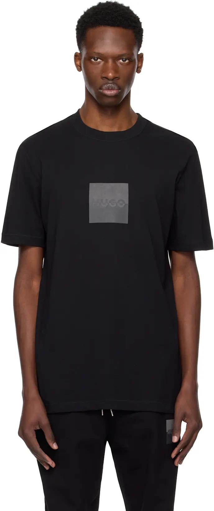 Black Cotton Jersey Split Logo T-shirt by HUGO BOSS