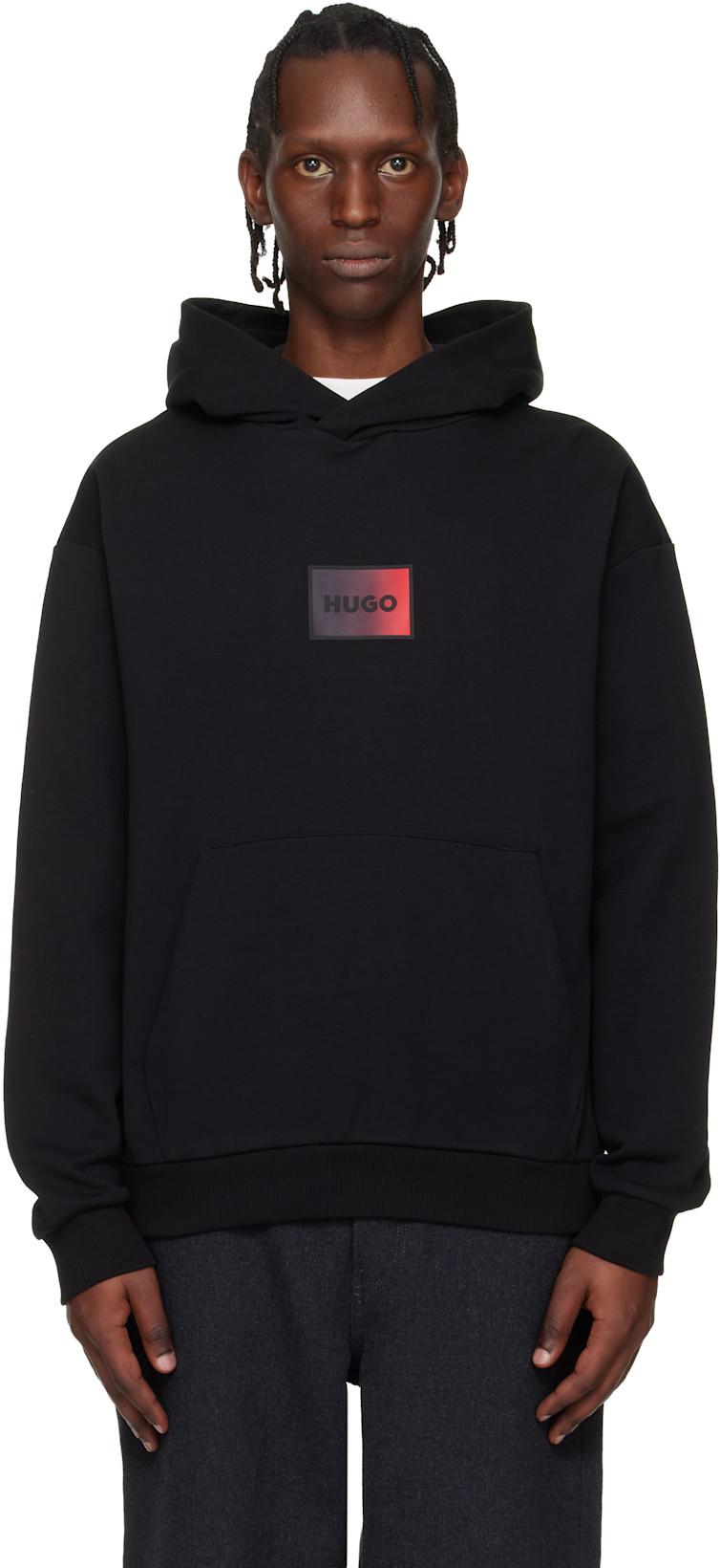 Black Cotton-Terry Gradient Logo Hoodie by HUGO BOSS