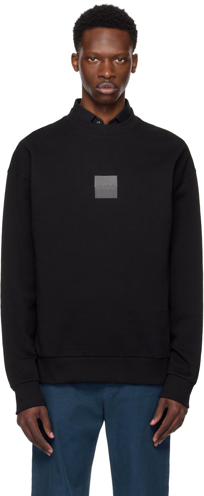 Black Cotton Terry Split Logo Sweatshirt by HUGO BOSS