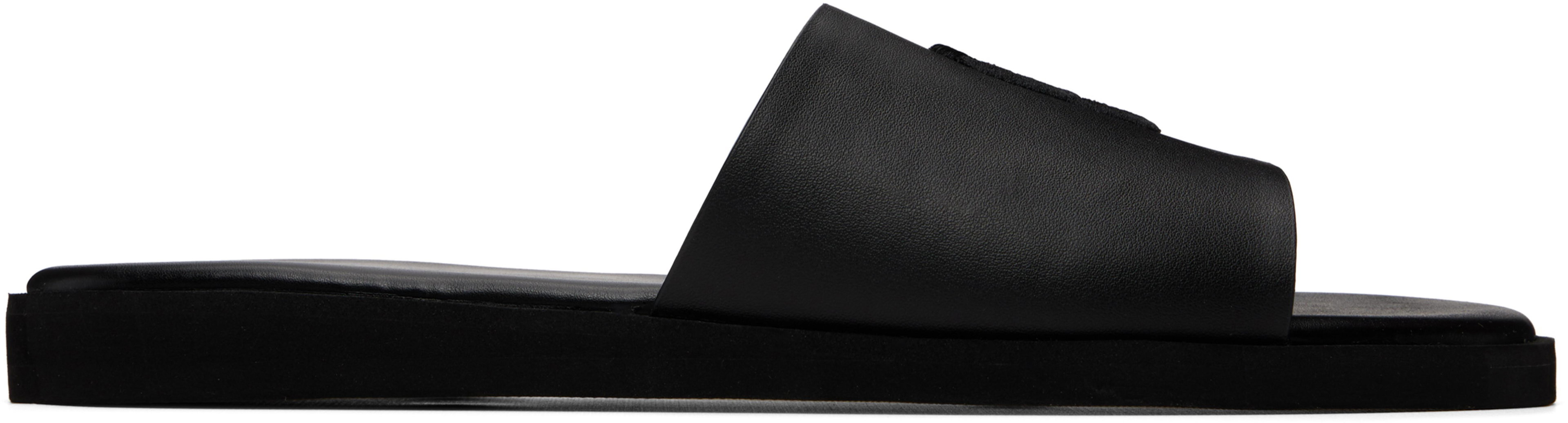 Black Double B Monogram Faux-Leather Slides by HUGO BOSS