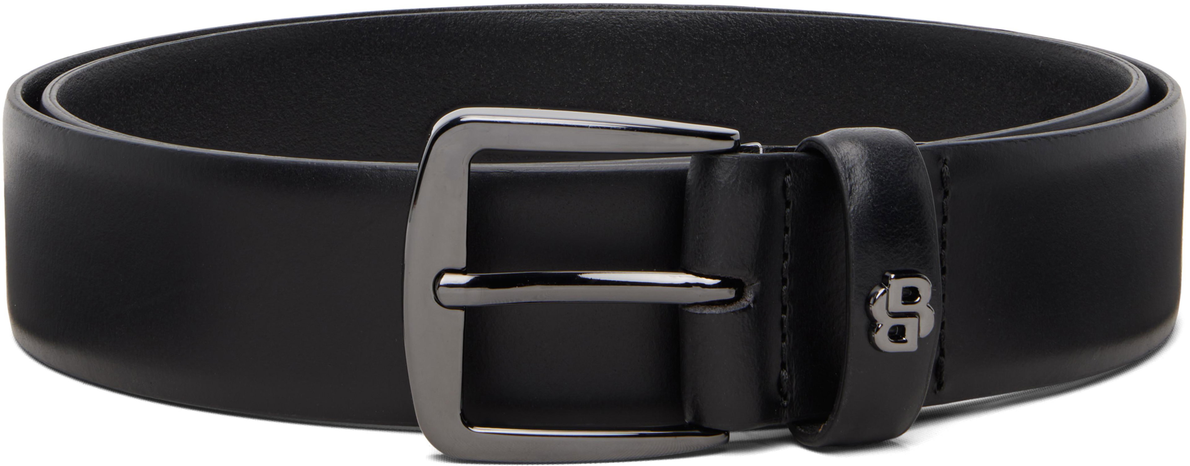 Black Double B Monogram Leather Belt by HUGO BOSS