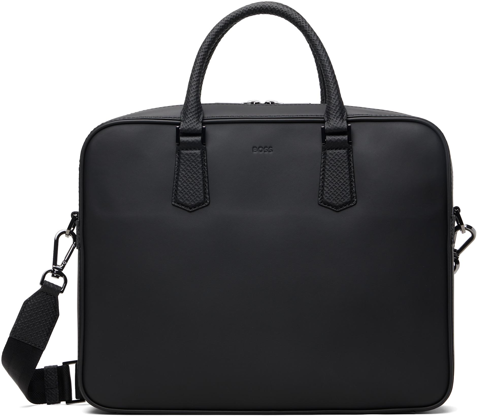 Black Double B Monogram Trim Briefcase by HUGO BOSS